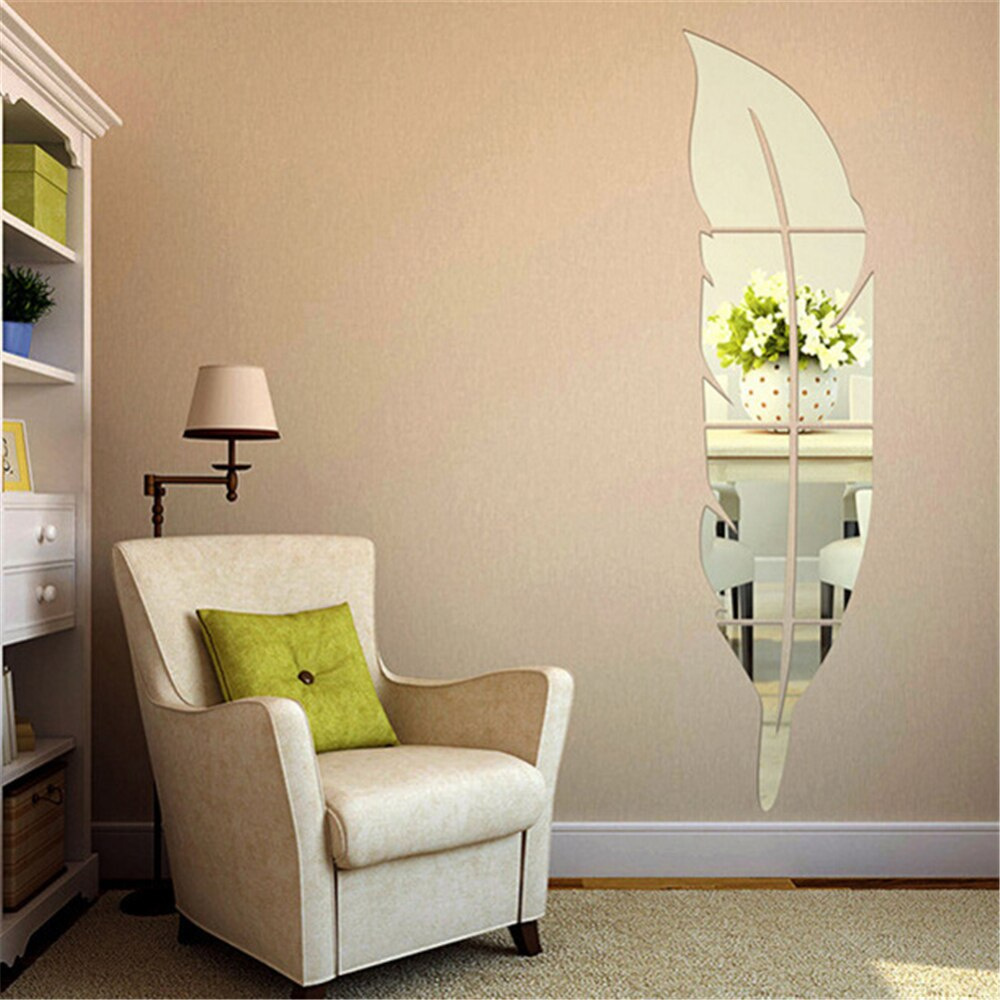 3D Acrylic Leaf Mirror Wall Art 30cm x 120cm